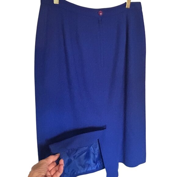 Vintage Blue Wool 98% Pencil Skirt Back Slit Lined Size 12 Academia Professional - Picture 5 of 9